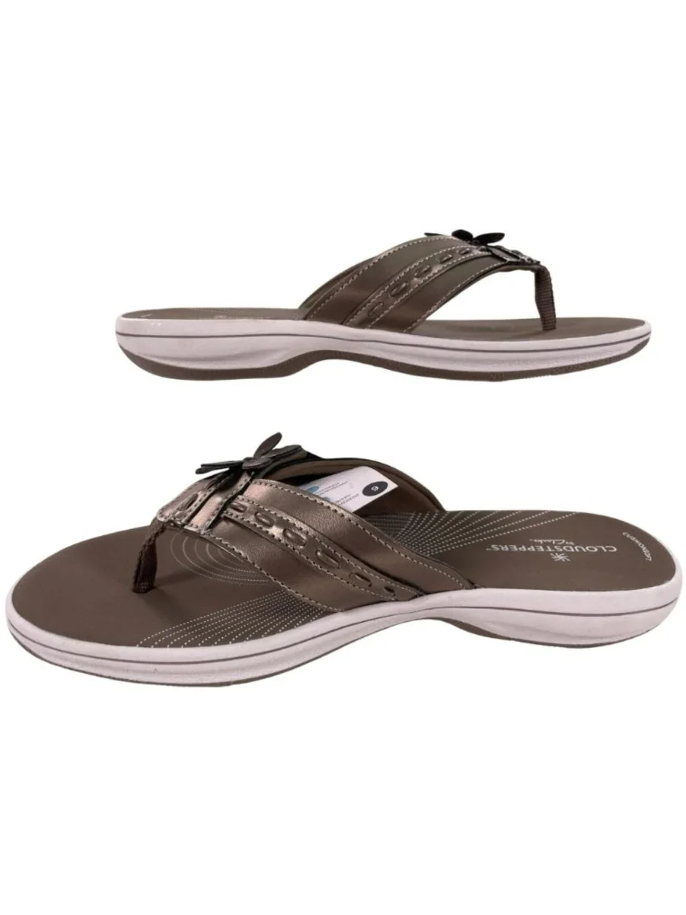 Cloudsteppers By Clarks Womens Breeze Opal Pewter Sandals Size 9 Cushion Soft Co